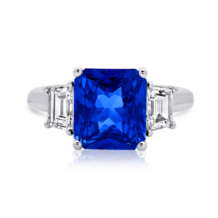 Cushion Cut Sapphire 3-Stone Ring - XO Jewels