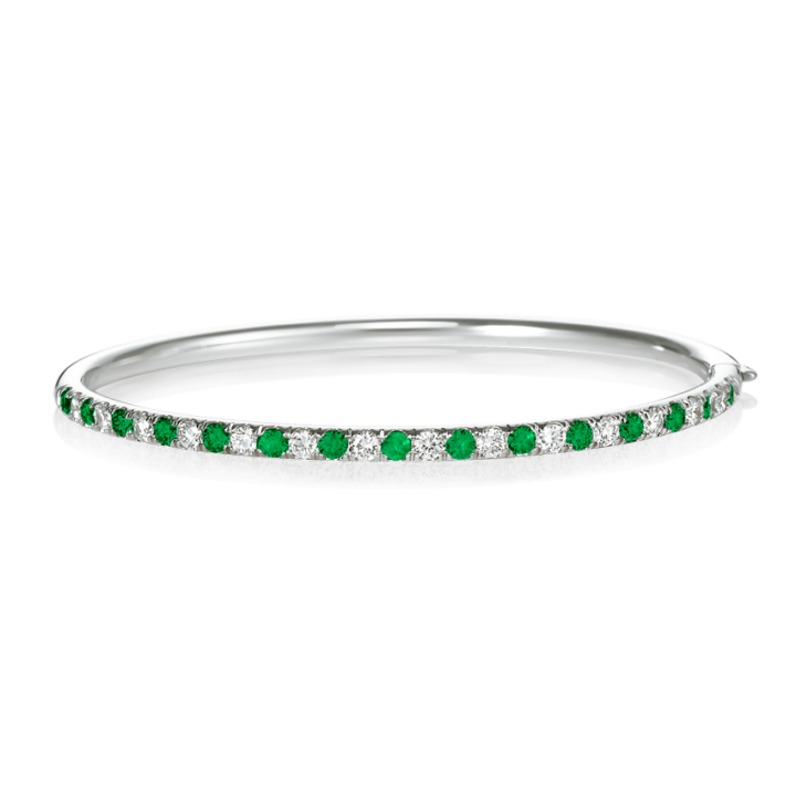 Alternating Emerald and Diamond Bangle Bracelet - XO Jewels