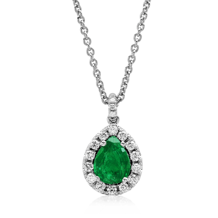 Pear Shaped Emerald Necklace with Diamond Bail - XO Jewels