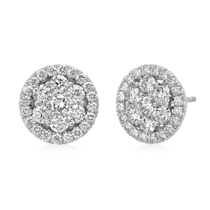 7-Stone Cluster with Halo Diamond Earrings - XO Jewels