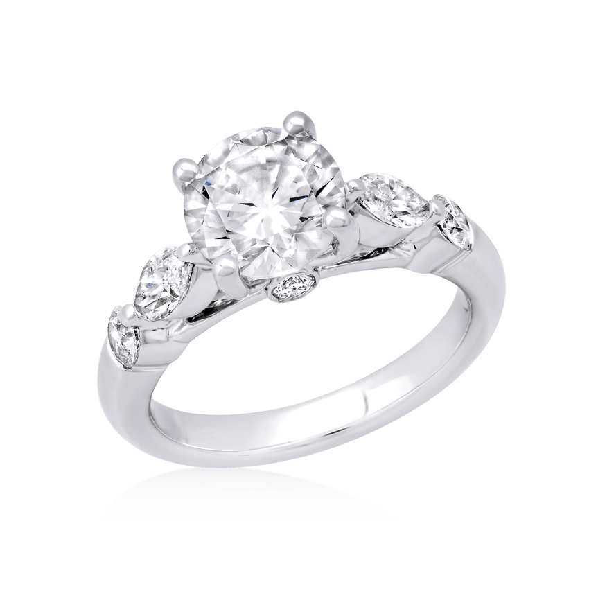 Marquise Accent Round Engagement Ring - XO Jewels